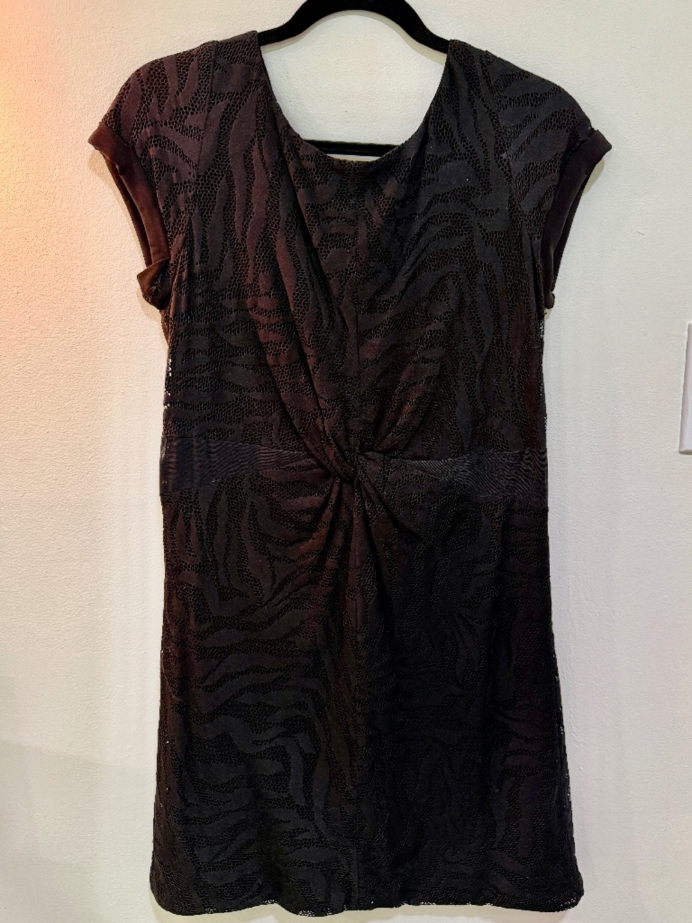 Armani Exchange LBD Lace twist front, stretch, back zip cocktail dress US 12